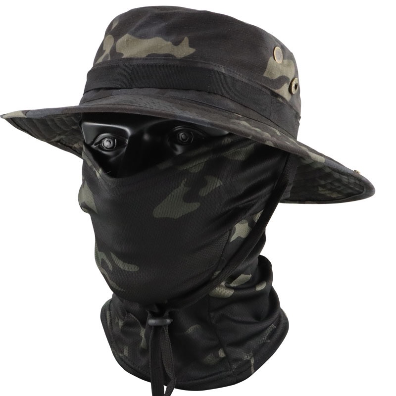Camouflage Tactical Bucket Hat Set Multi-Function Outdoor Fishing Hat Fisherman's Hat UV Protection Breathable Round-Edged Hat Men