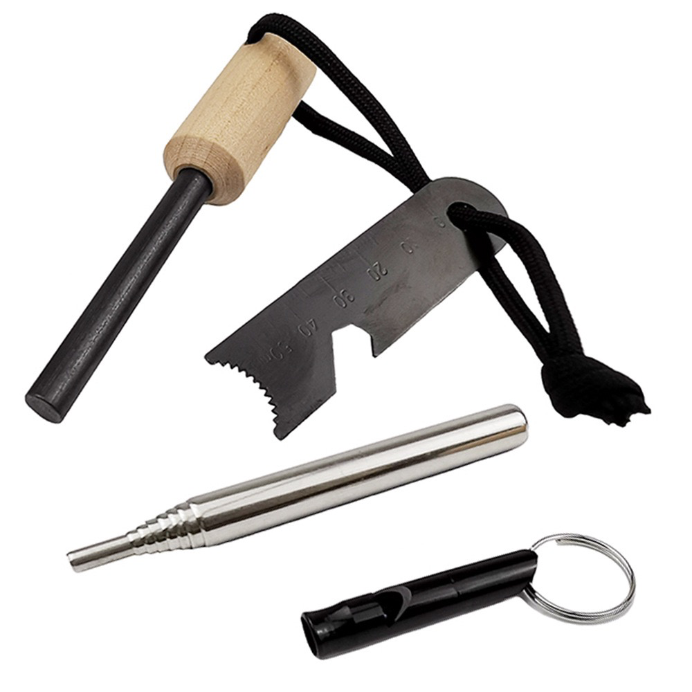New Outdoor Stainless Steel Blower Flint - Survival Whistle Set, Portable Telescopic Blower Fire Starter Camping Equipment