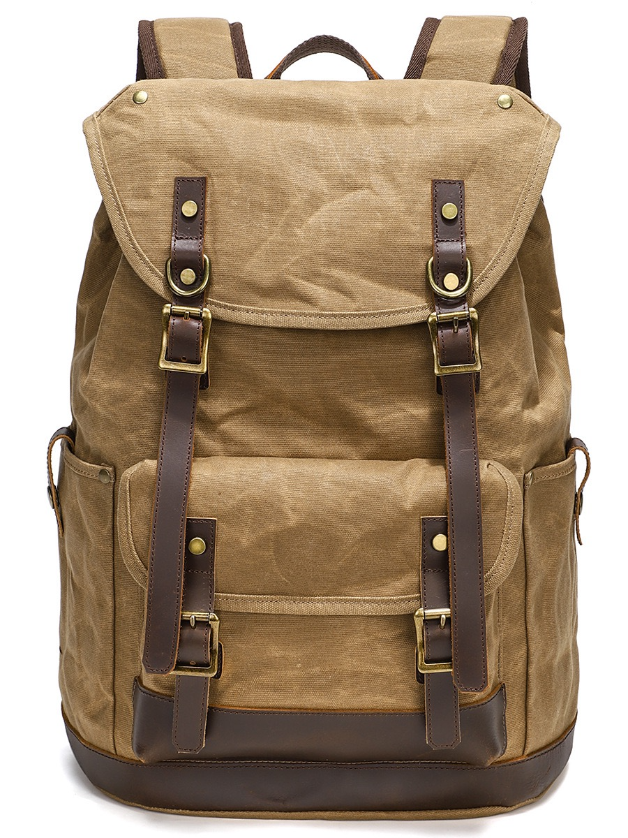 Vintage oil wax Canvas Backpack outdoor waterproof large capacity mountaineering multi-functional Backpack