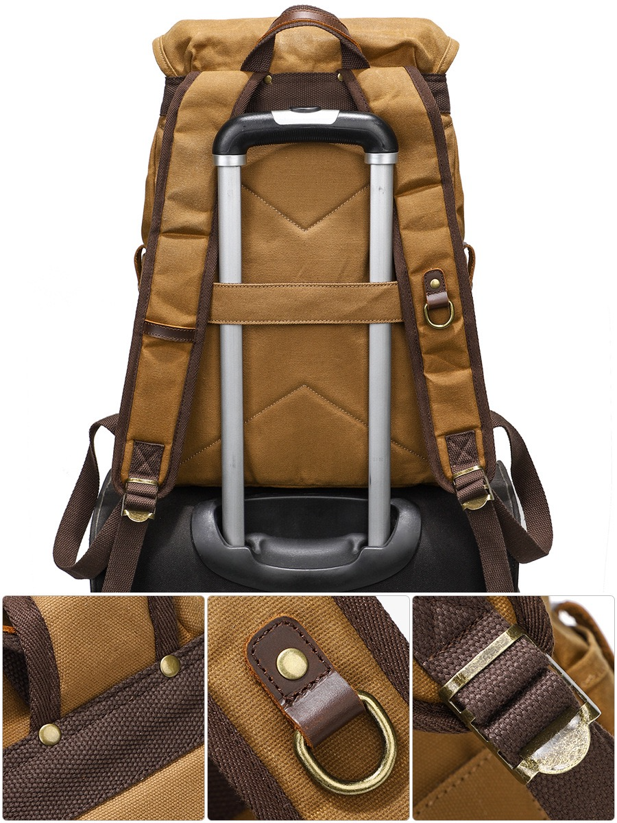 Vintage oil wax Canvas Backpack outdoor waterproof large capacity mountaineering multi-functional Backpack