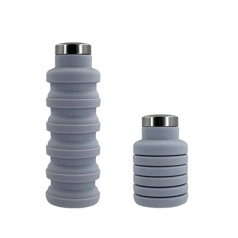 Platinum Silicone Sports Outdoor Foldable Water Bottle with Creative Spout Lid Retractable Cup Travel Bottle