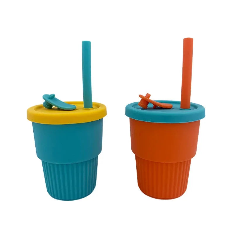 Manufacturer Direct Platinum Silicone Viral Sippy Cup Colorful Striped Straw Leak-Proof Kids Water Bottle