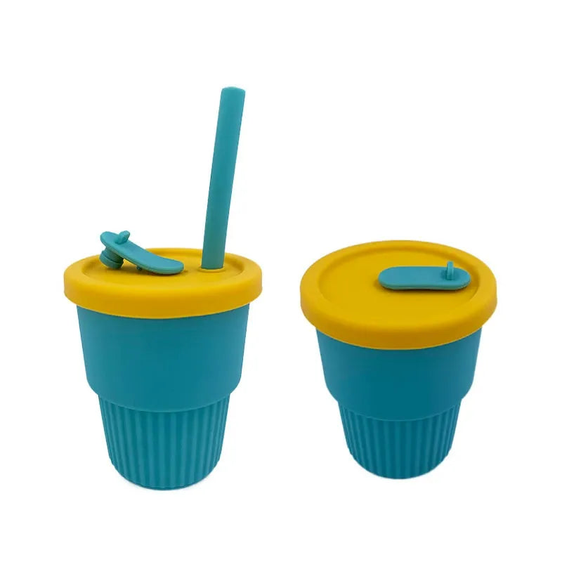 Manufacturer Direct Platinum Silicone Viral Sippy Cup Colorful Striped Straw Leak-Proof Kids Water Bottle