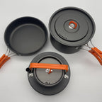 Upgraded Outdoor Camping 2-3 Person Cookset with Teapot Combination Hard-Anodized Aluminum Pot Portable Cookware Set