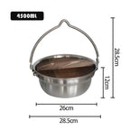 Outdoor Camping Portable 304 Stainless Steel Camping Pot Campfire Hanging Pot Cooking Pot Wood Lid Portable Pot